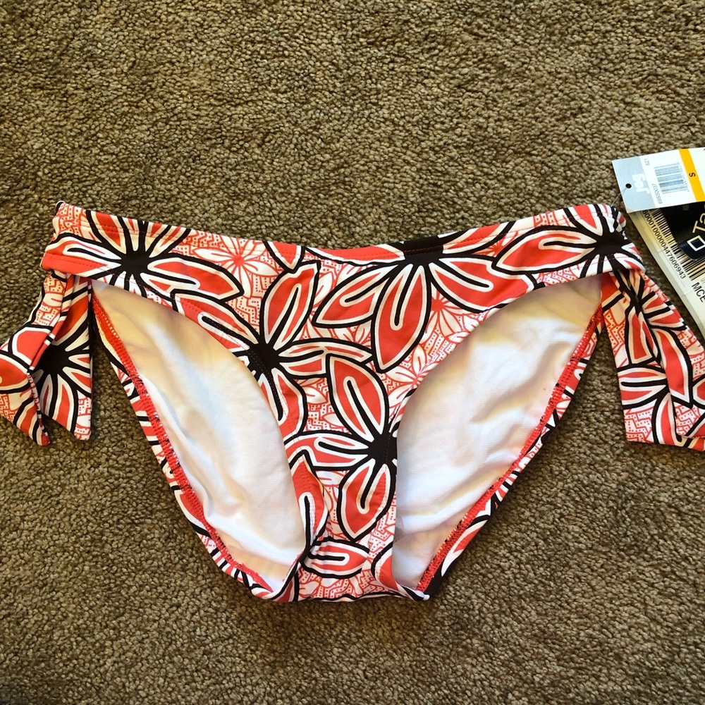 NEW NWT JAG JEANS Coral Red ? Brown Tropical Floral Y2K 00s Bikini BOTTOM Small